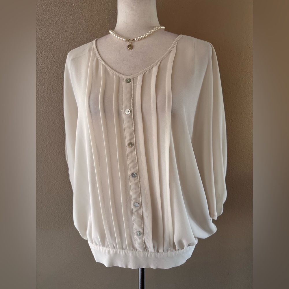 Vintage Forever 21 Elegant Cream Button and Pleated Detail Blouse